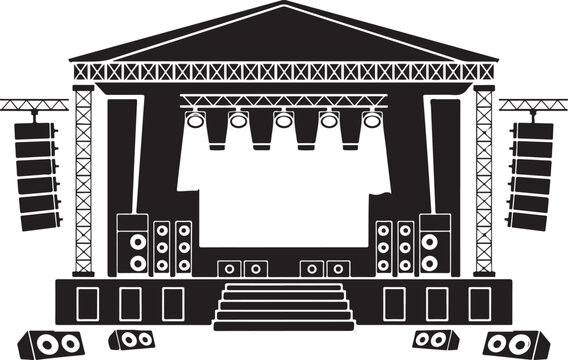 Modern stage setup with lighting and speakers