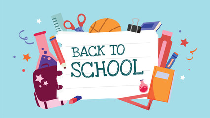 Naklejka premium Back to School Background Template, Vector Cute Stationery Illustration for Web Banner.