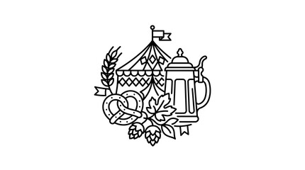 Fototapeta premium Oktoberfest festival icon with beer mug pretzel and tent.