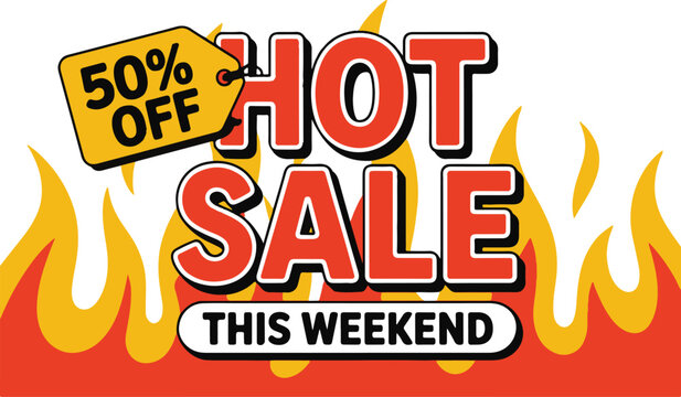 Hot sale banner with 50 percent off discount this weekend