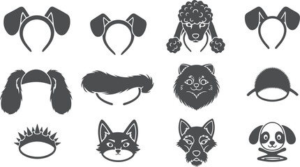 Fototapeta premium Set of stylized animal ears headbands and masks isolated on a transparent background graphic.