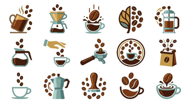 Coffee Icons Collection Beverage Making and Beans.