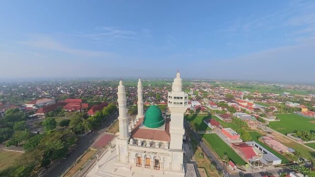 Aerial View of Grand Mosque Under Blue Sky in Surakarta