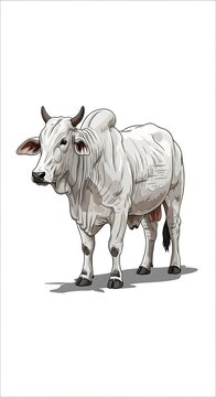 Majestic white brahman bull standing isolated on white background