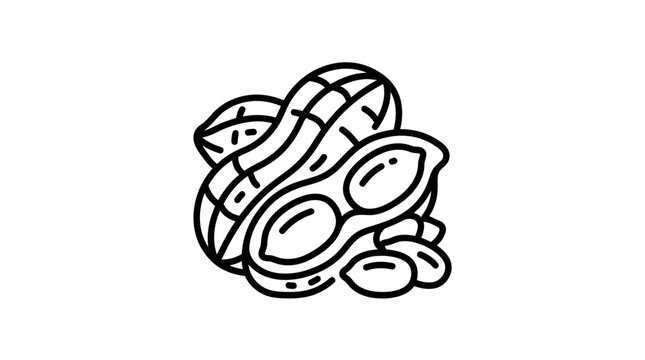 A black and white line art illustration of a pile of peanuts in their shells.