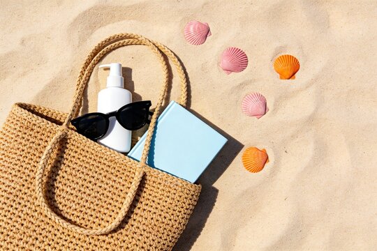 Beach items on sandy surface