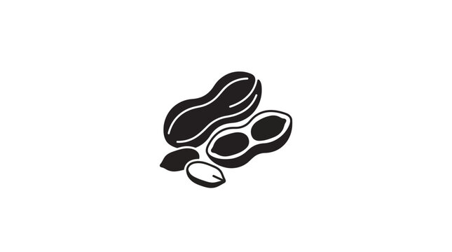 A simple black and white icon illustration of peanuts in their shells and a single loose nut.