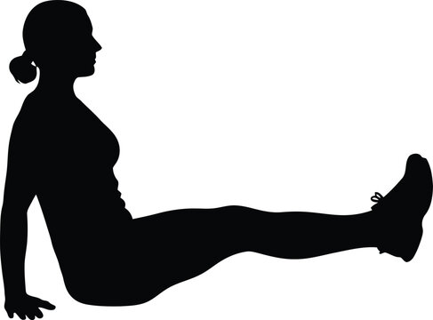 Woman performing v sit exercise in a black silhouette v sit abdominal core