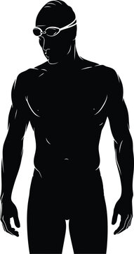 Swimmer wearing goggles athletic physique detailed outline silhouette swimming athlete sportsman swimsuit