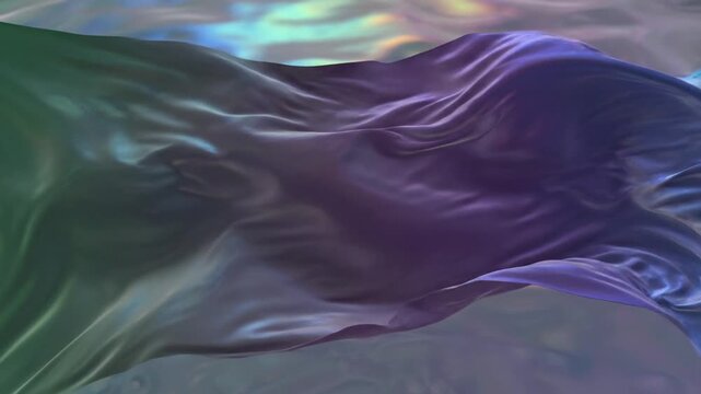 Flowing iridescent fabric with blue and purple light reflections