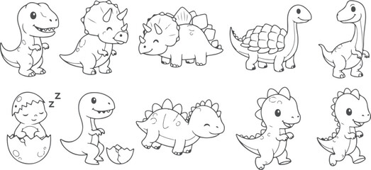 Obraz premium Cute cartoon dinosaurs collection with transparent background for design.