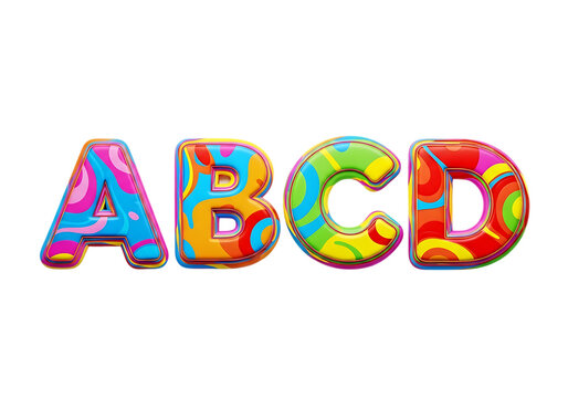 3d render of colorful glossy letters a b c d isolated on transparent background