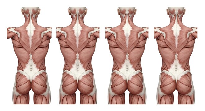 Detailed anatomical view of human muscular system front.