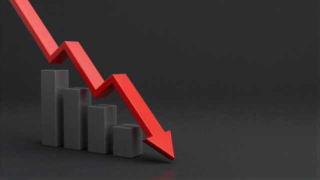 Red arrow plunges downward over gray bars, symbolizing decline or downturn.