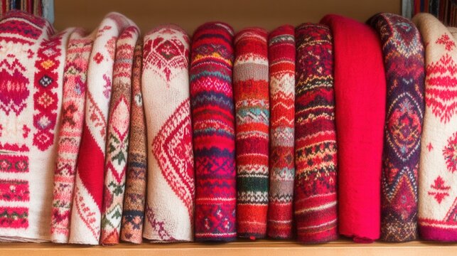 Array of Different Colored Prayer Shawls Neatly Folded fadzm2