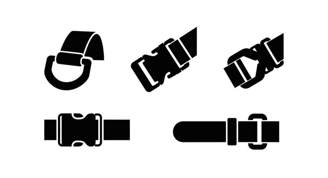 Collection of Black Buckle Icons and Straps - Vector Graphic Elements
