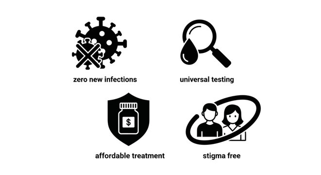 COVID-19 icons: zero infections, testing, affordable treatment, stigma free