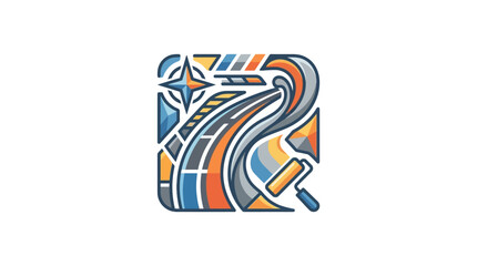 Obraz premium Abstract winding road and sun graphic icon.