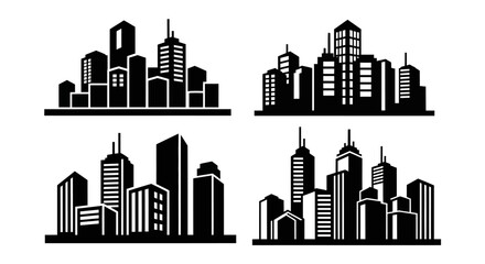 Fototapeta premium Set of City Skyline Silhouettes, Modern Urban Architecture, Vector Illustration