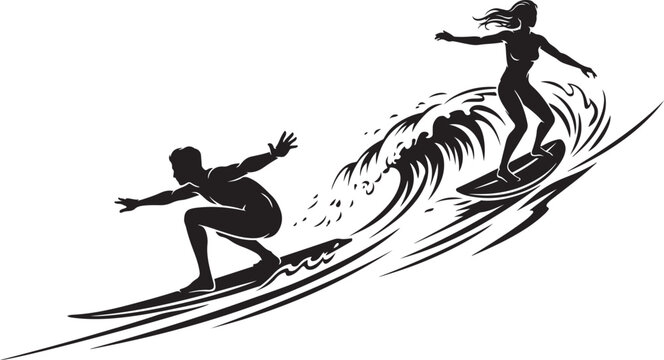 Surfer falling and standing on wave