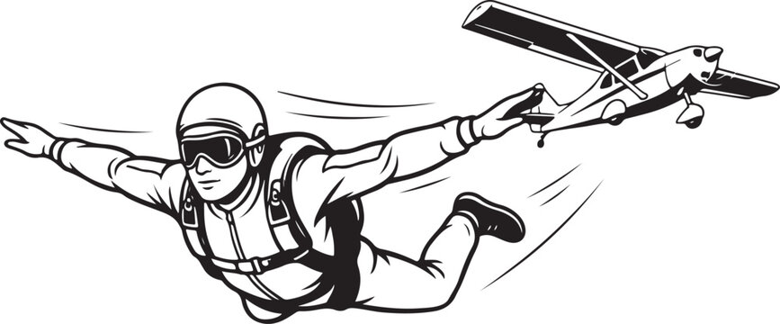 Skydiver pulling a glider parachute mid-air