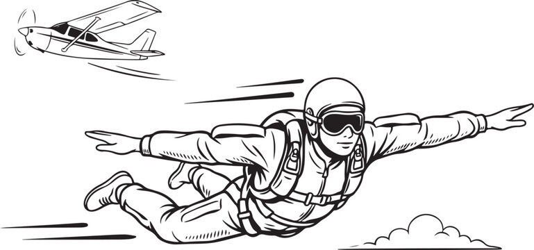 Skydiver jumping from small plane mid-flight