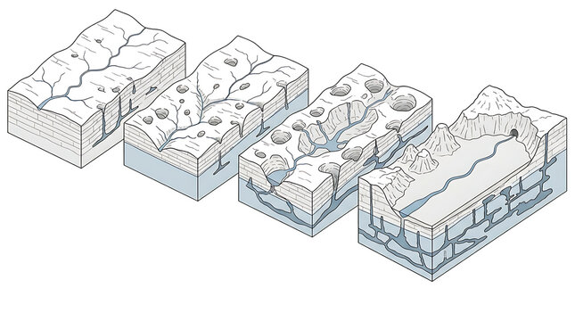 Isolated Geologic Karst Landscapes Illustrating Soil Erosion and Subterranean Water Systems