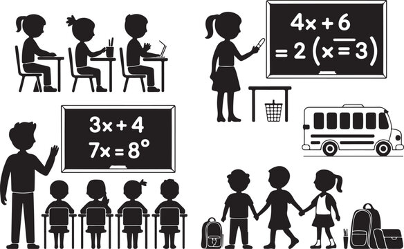Children learning math equations in classroom