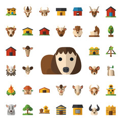 Fototapeta premium Flat Design Farm Animal and Barn Icons Collection.
