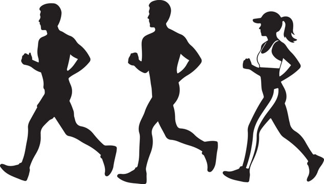 Three runners exercising silhouette style
