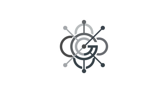 Circular network nodes letter G technology logo icon.