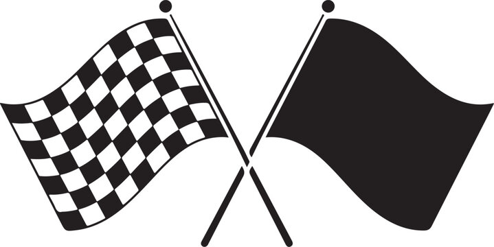 Checkered and black flag waving together