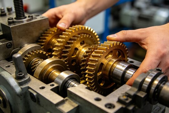 Person adjusting mechanical gears on machinery