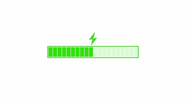 A green battery charging progress bar with lightning icon, suitable for power updates, energy meters, charge levels, and animated status graphics.