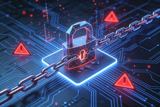 Digital security concept with lock and circuit board