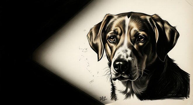 Artistic portrait of a mixed breed dog with soulful eyes