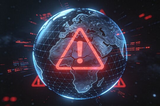 Digital globe with warning symbol