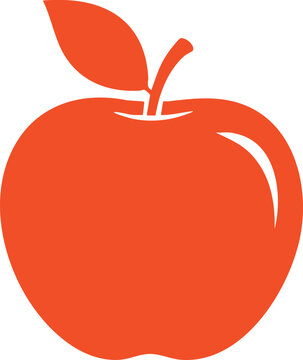 Orange apple with leaf and stem flat vector silhouette fruit red delicious