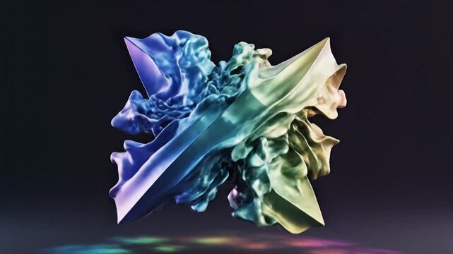 Iridescent 3D twisted torus shape on dark background