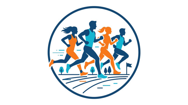 Colorful runner group circular emblem graphic