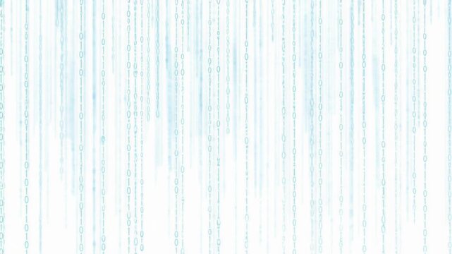 Abstract digital data streams with binary code falling on white background for technology and coding concepts