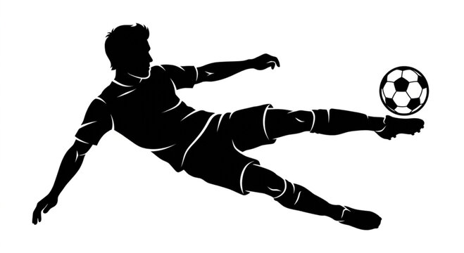 Soccer player kicking ball, football silhouette, sports icon, athletic action
