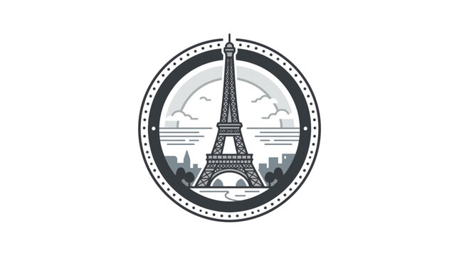 Decorative Eiffel Tower badge with ornamental dotted border.