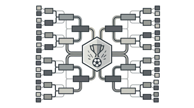 Detailed championship tournament bracket with central trophy cup.