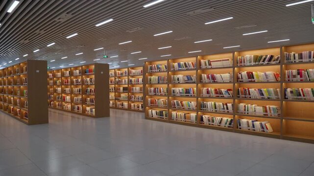 A scene of the interior of a library