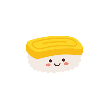 Cute tamago nigiri sushi egg omelet cartoon character vector illustration element