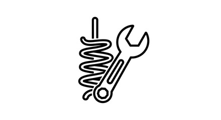 Obraz premium Industrial line icon featuring a wrench and a coil spring.