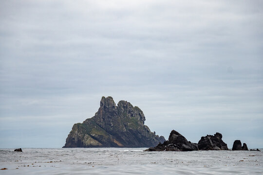 Small islet rock formations off of Gough Island in the South Atlantic Ocean