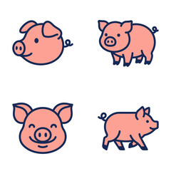 Cartoon pig faces and bodies pink. © Supar