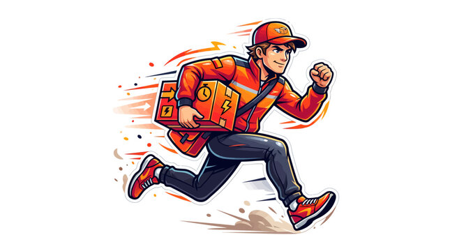 Express courier running with package for fast shipping services